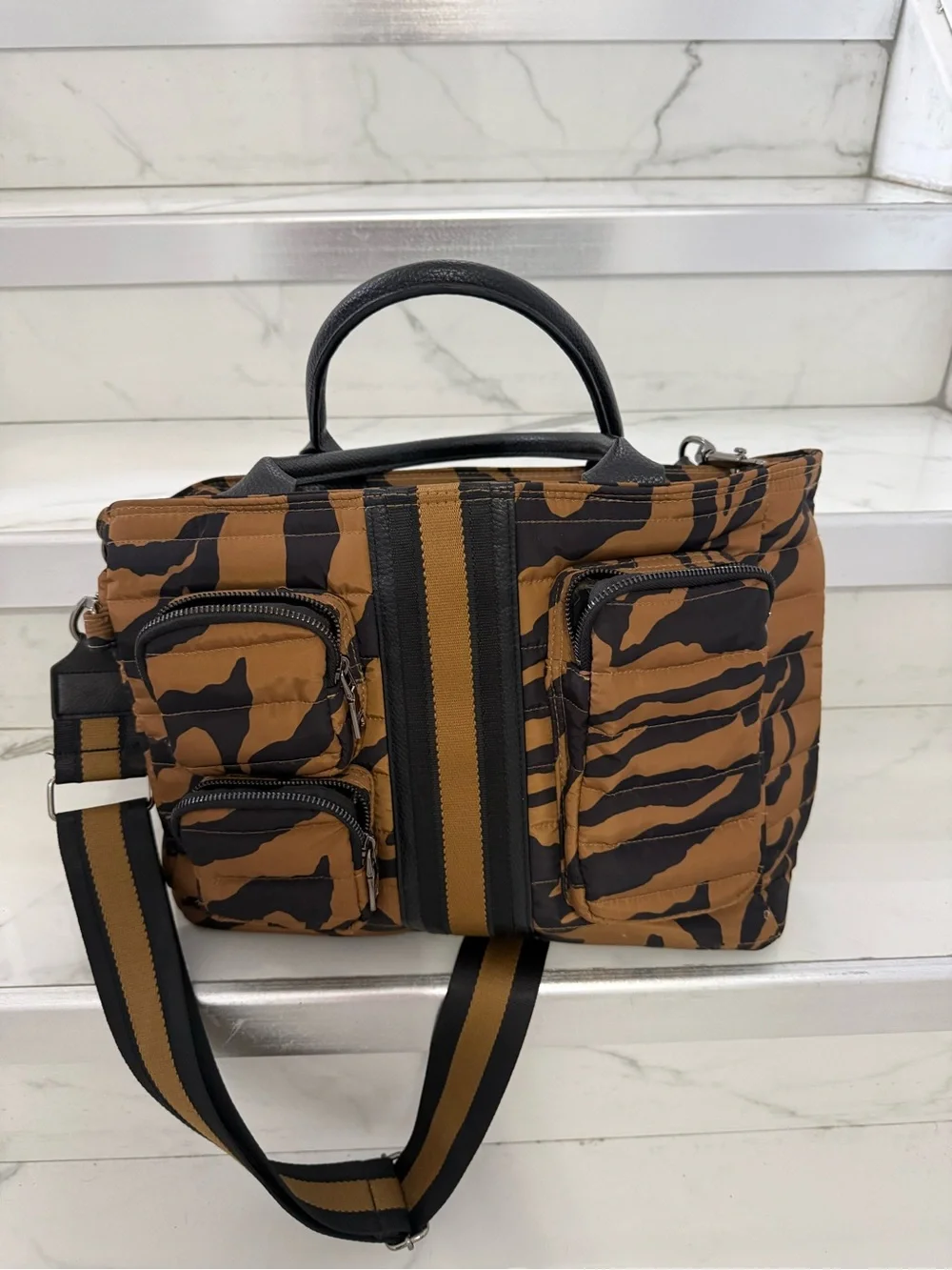 Think Royln Tiger Print Quilted Tote Crossbody Bag w/ Utility Pockets